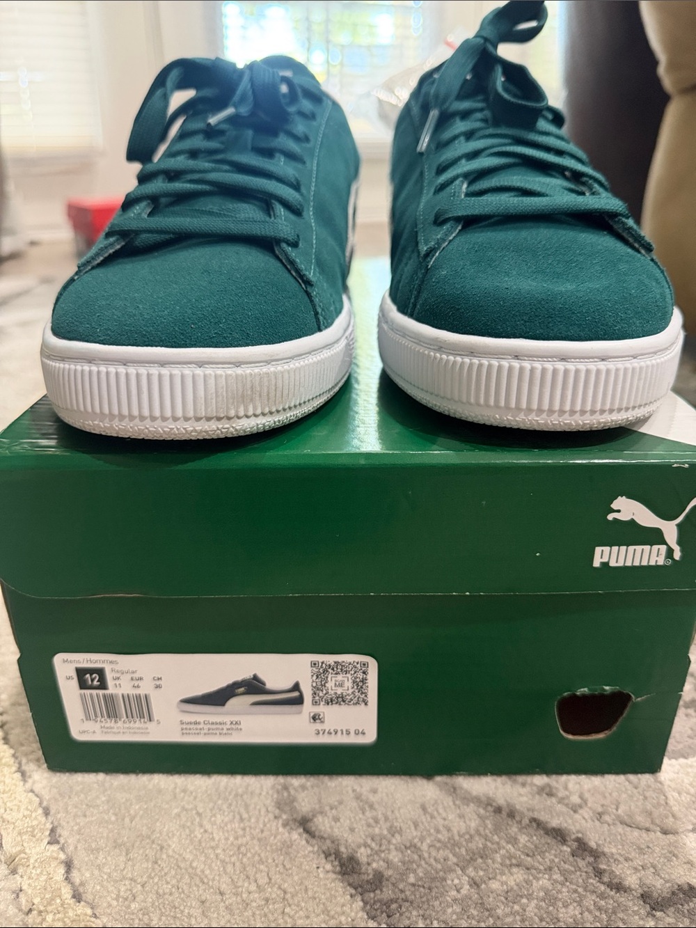 Puma Men's Suede Sneakers in Deep Teal with White Sole